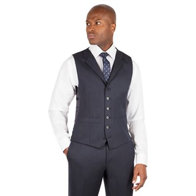 Hammond & Co. by Patrick Grant Blue textured 6 button front tailored fit savile row suit waistcoat